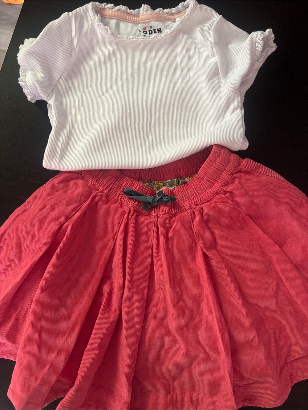 Mini Boden White Top with Coral Pink Skirt - Girls